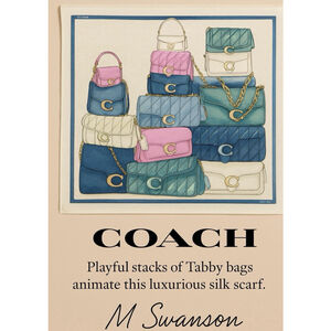 Coach Stacked Tabby Printed Silk Square Scarf Chalk/Multi/Blue NEW NWT